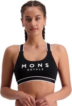 Mons Royale Stella X-Back Women's Merino Wool Sports Bra UK 14 Black