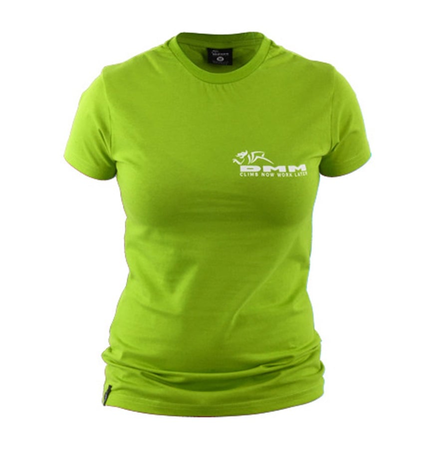 DMM Logo Climb Now Work Later Women's Climbing TShirt, UK 14 Green