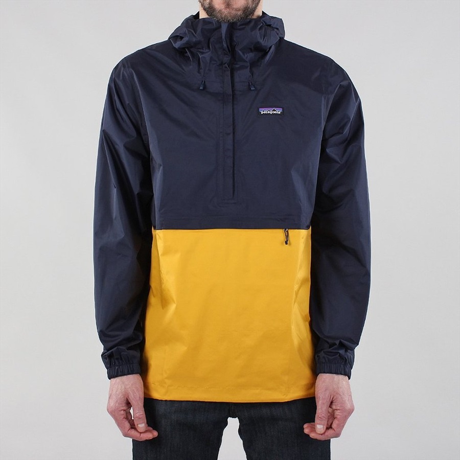 patagonia torrentshell pullover jacket navy blue rugby yellow