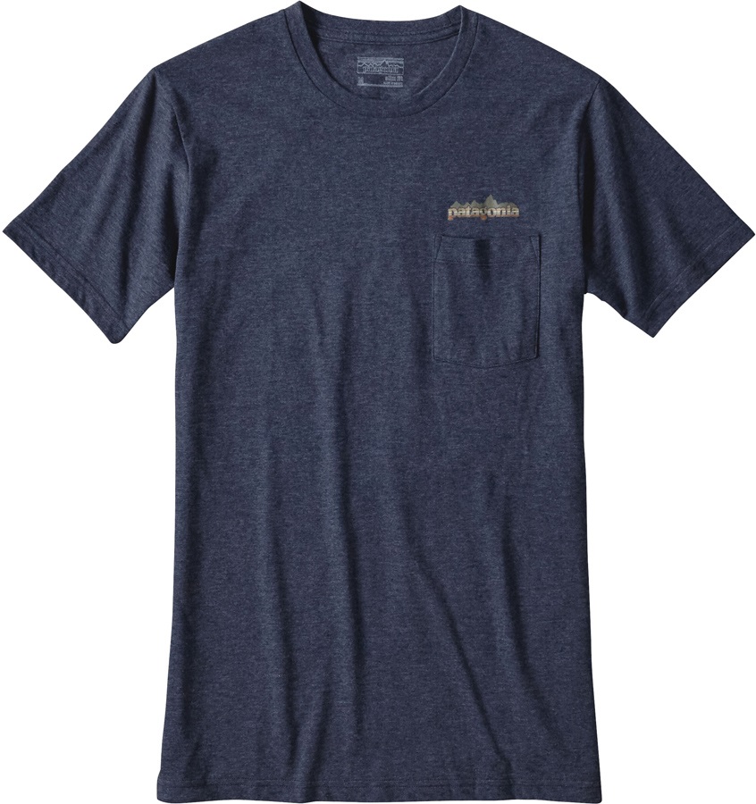 Patagonia Nightfall Fitz Roy Cotton/Poly Pocket T-Shirt, L, Navy Blue