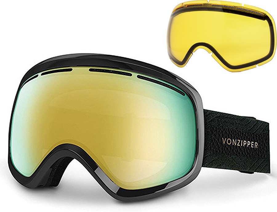 Von Zipper Skylab Gold Chrome Snowboard/Ski Goggles, M/L Black Satin