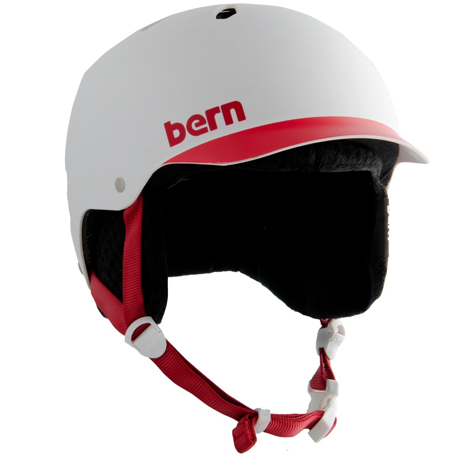 Bern Watts EPS Winter Snowboard/Ski Helmet, M, White/Red Brim