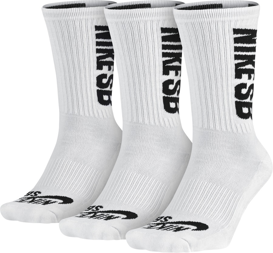 Nike SB 3 Pack Crew Skate Socks L White