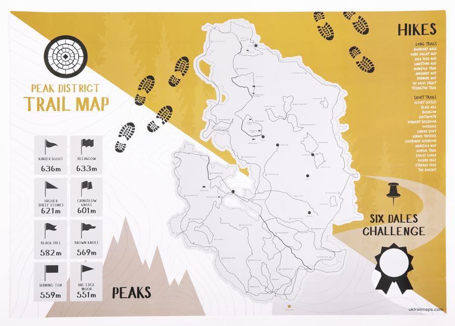 Peak District Scratch Map Uk Trail Maps Peak District Trails Scratch-Off Wall Map