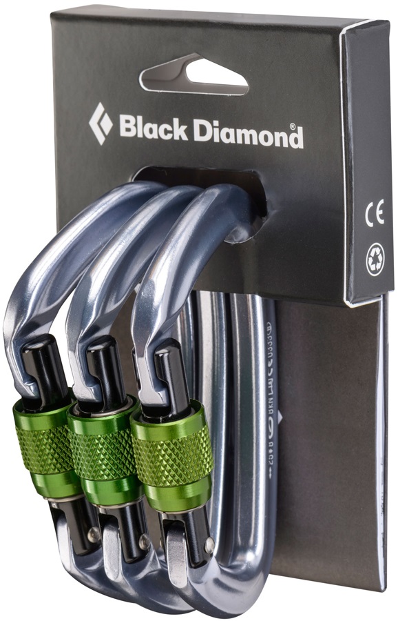Black Diamond Positron Screwgate Rock Climbing Carabiner 3 Pack Grey