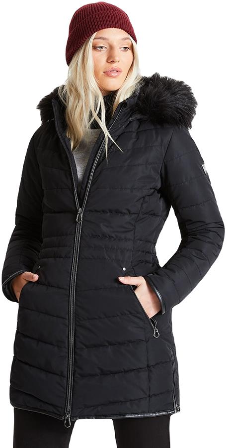Elle Womens Sabine Hooded Jacket with Faux Fur Trim in Black