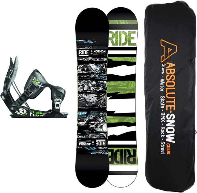 Ride Agenda Trilogy Snowboard Package, 157cm W XL, B/B, Sack