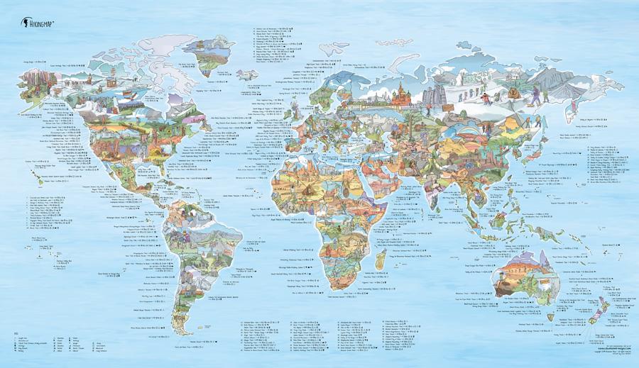 Awesome Maps Hiking Map Trekking Trails World Wall Map