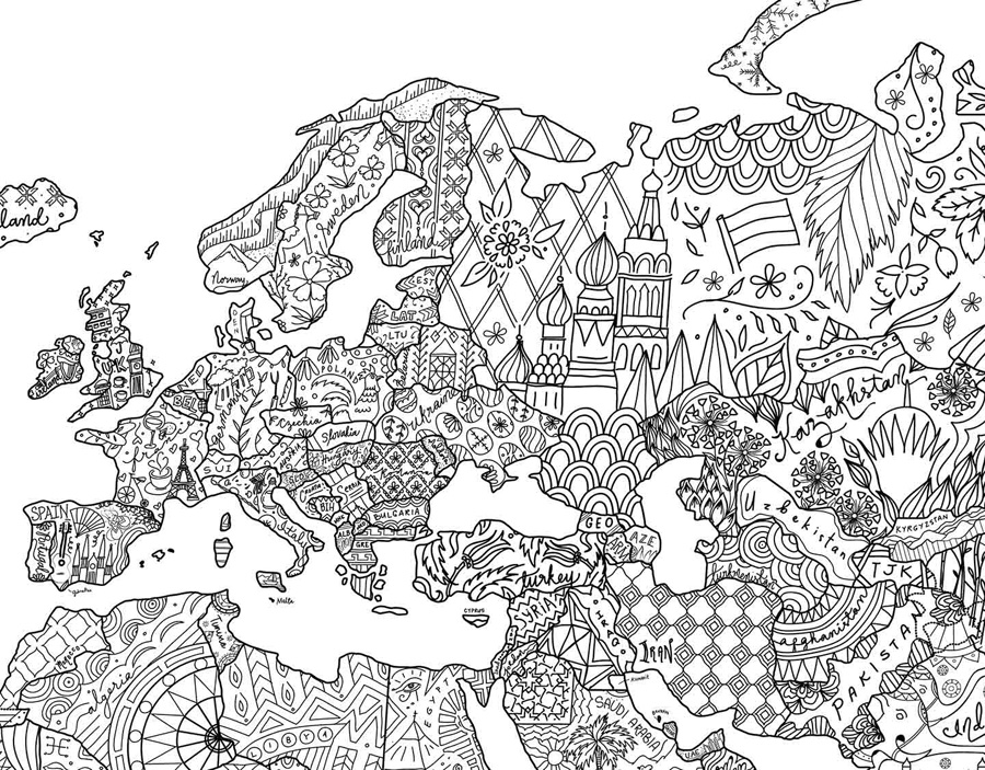 Awesome Maps Colouring Map Illustrated World Wall Map