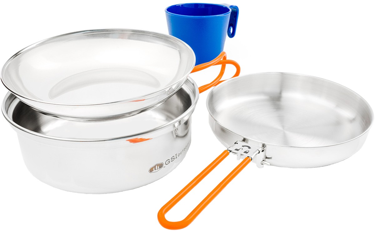 GSI Outdoors Glacier Stainless 1 Person Mess Kit Camping Cookware Set