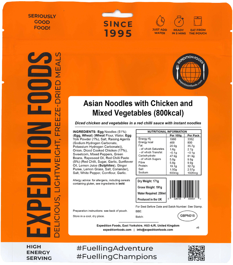 Expedition Foods Asian Noodles + Chicken & Mixed Veg Hiking Food