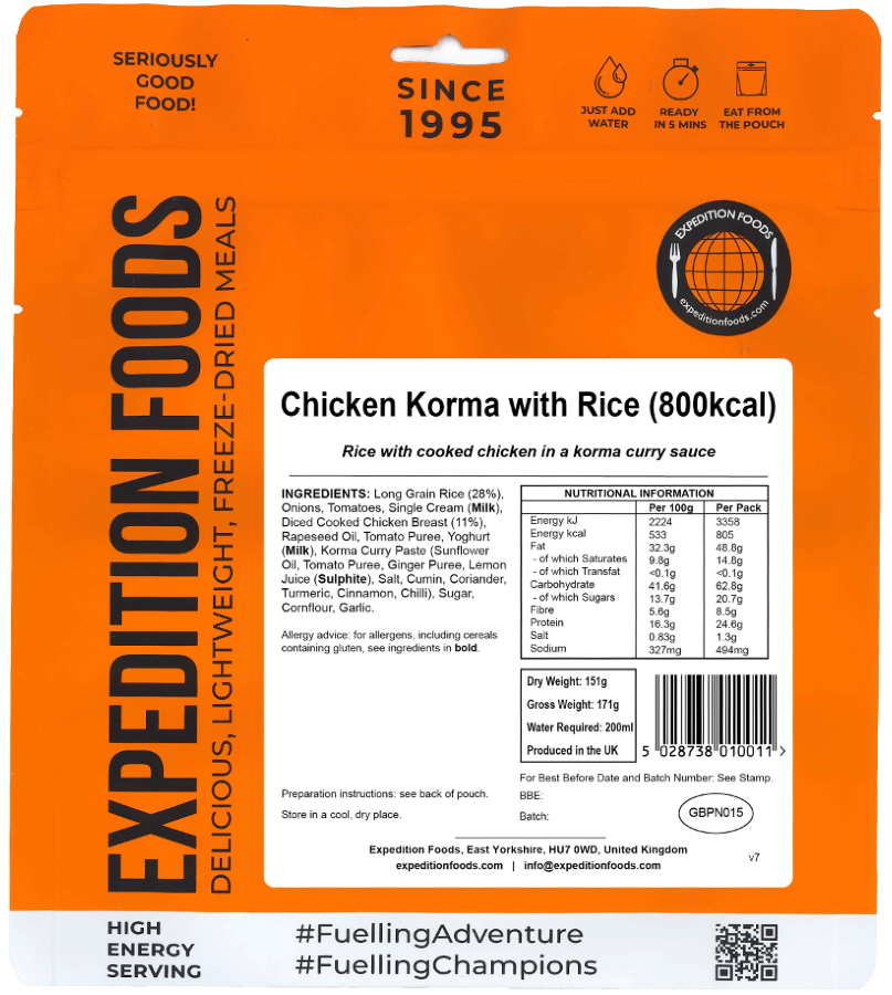 Expedition Foods Chicken Korma + Rice Meal Hiking Food