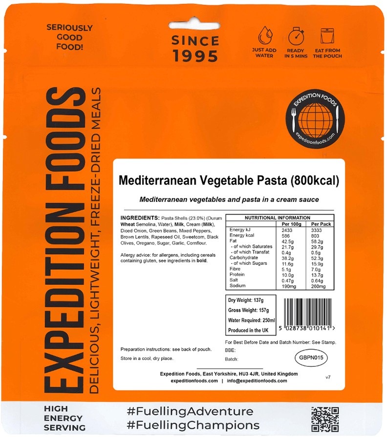 Expedition Foods Mediterranean Vegetable Pasta Meal Hiking Food