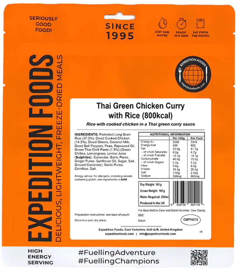 Expedition Foods Thai Green Chicken Curry + Rice Hiking Food